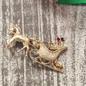 Vintage GERRY Christmas Sleigh Brooch
